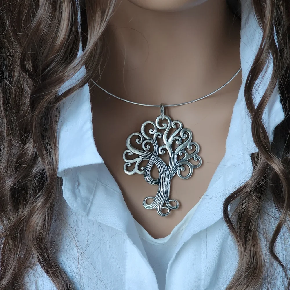 ❤️ Tree Of Life Necklace Hypoallergenic Jewelry Silver Big Pendant